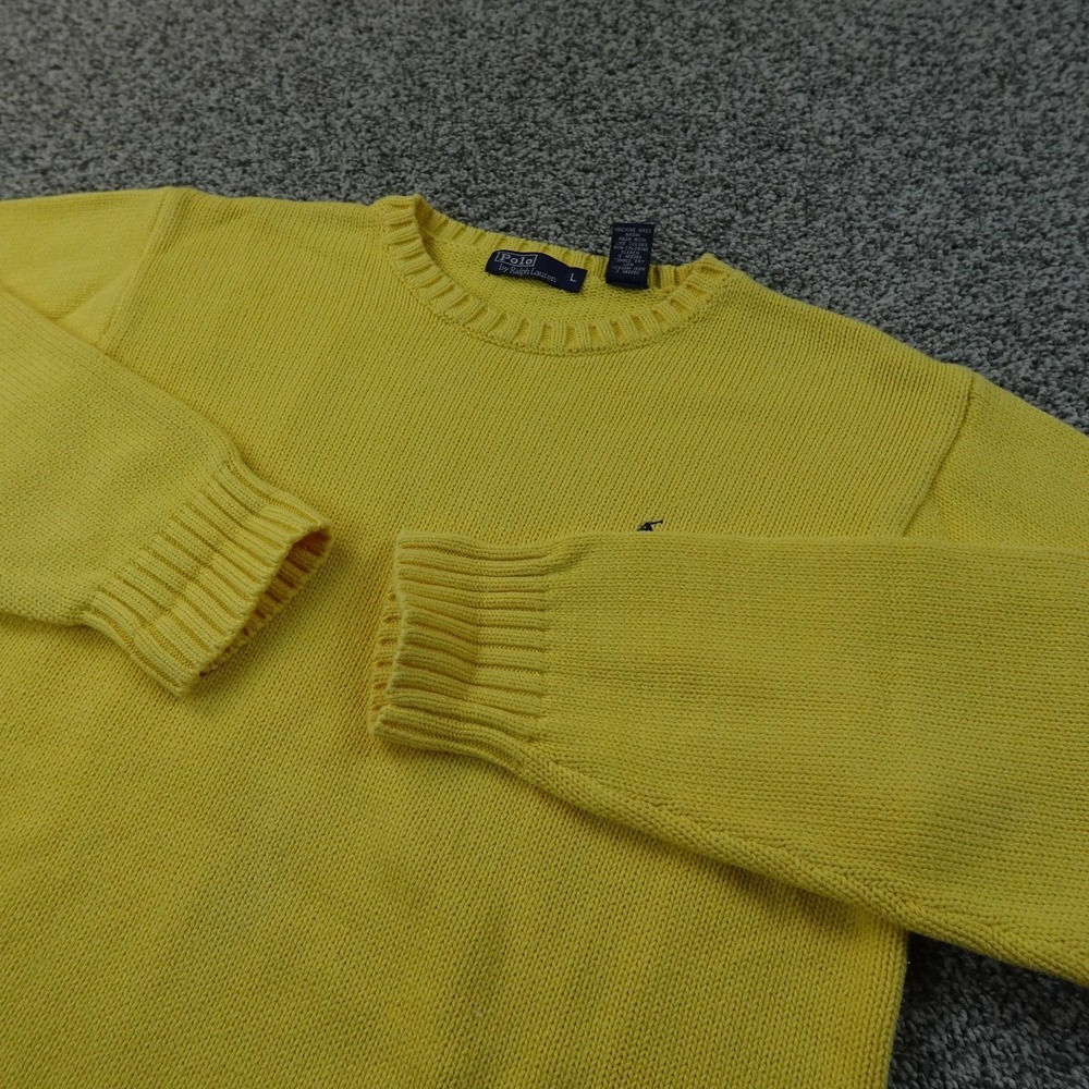 VTG Polo Ralph Lauren Sweater Mens L Yellow Knit Pullover Crewneck Pony Japan